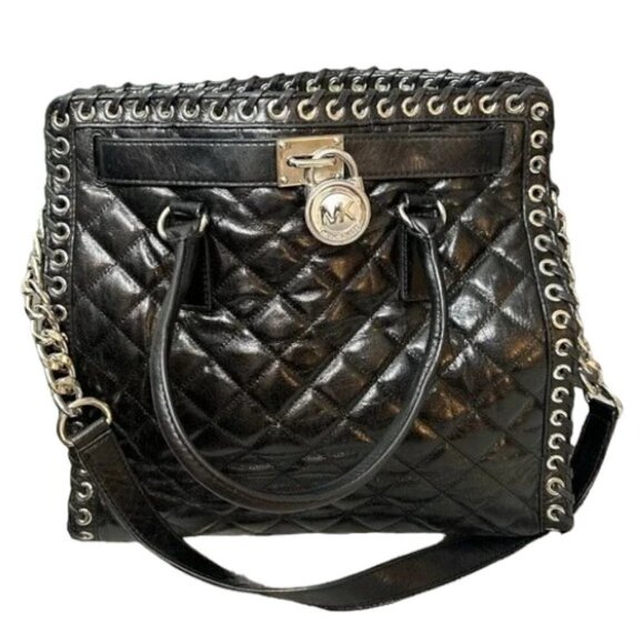 Michael Kors Black Quilted Hamilton Hippie Leather Grommet Bag - Picture 1 of 16